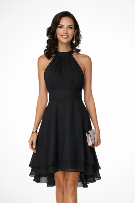 Stylish Tiered Skirt Halter Mini Dress
