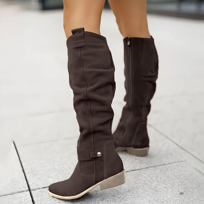 Women’s Knee High Boots with Low Block Heel and Relaxed Fit