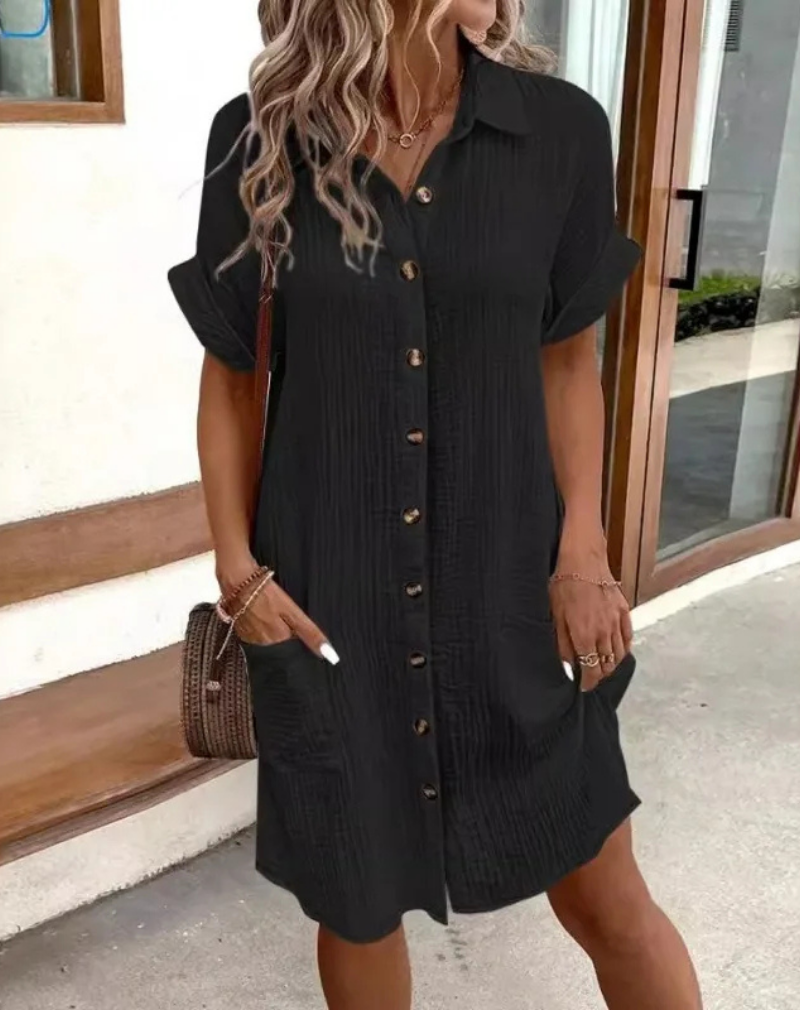 Women's Casual Button-Down Collared Shirt Dress