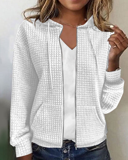 Textured Zip-Up Hoodie Jacket with Front Pockets