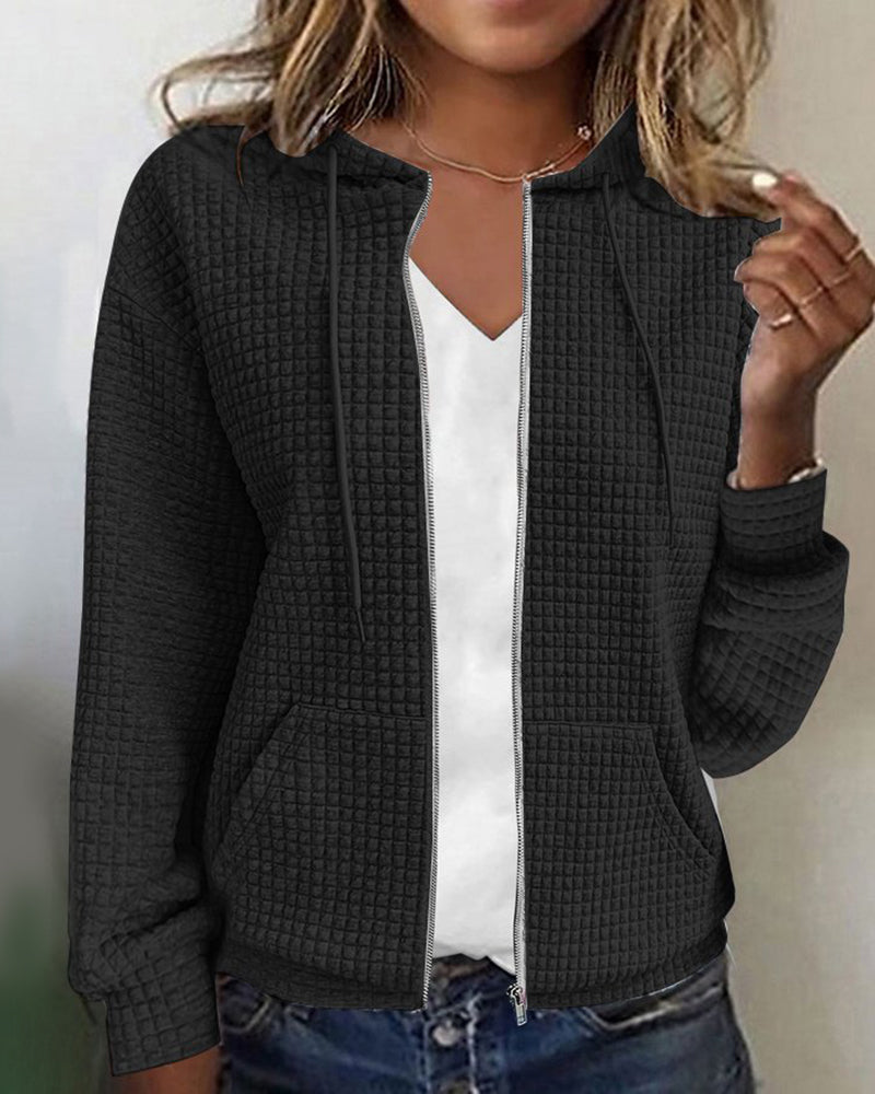Textured Zip-Up Hoodie Jacket with Front Pockets