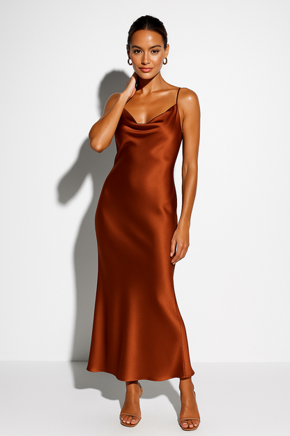 Elegant Draped Cowl Neck Midi Dress for Women