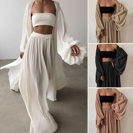 3-Piece Blazer Set Cotton Blend Women Summer Elegant