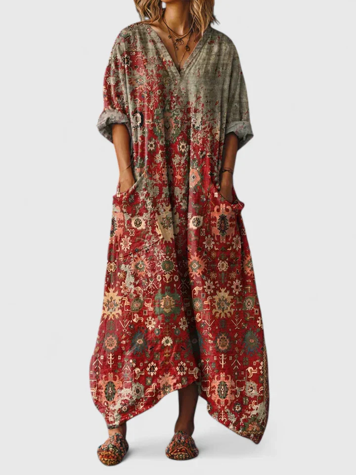 Women's Bohemian Printed Oversized Jumpsuit with Pockets