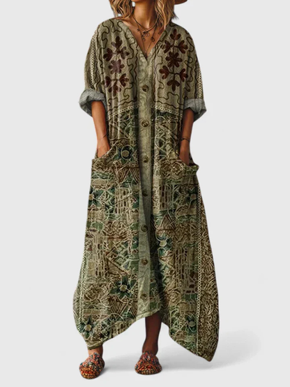 Women's Bohemian Printed Oversized Jumpsuit with Pockets