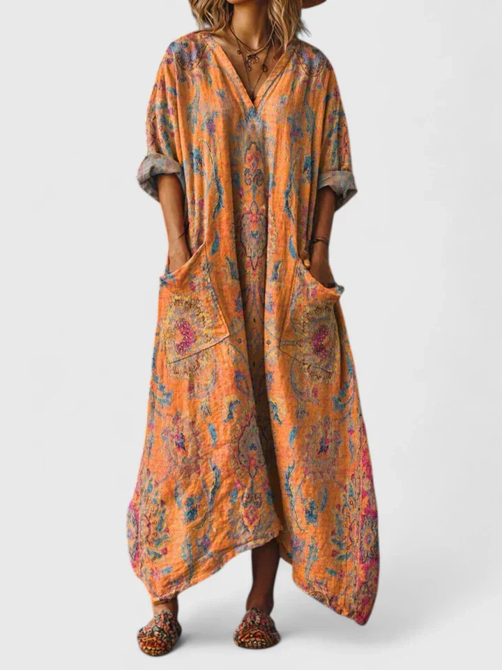 Women's Bohemian Printed Oversized Jumpsuit with Pockets