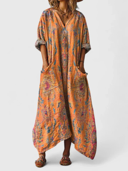 Women's Bohemian Printed Oversized Jumpsuit with Pockets