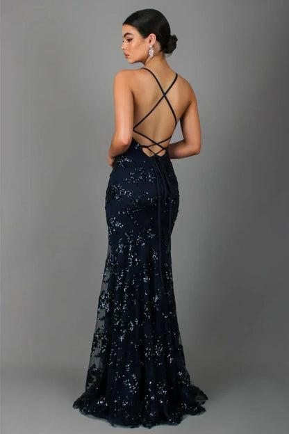 Sequin Mermaid Evening Dress V-Neck Formal Gown Women