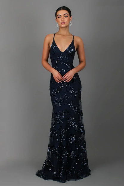 Sequin Mermaid Evening Dress V-Neck Formal Gown Women