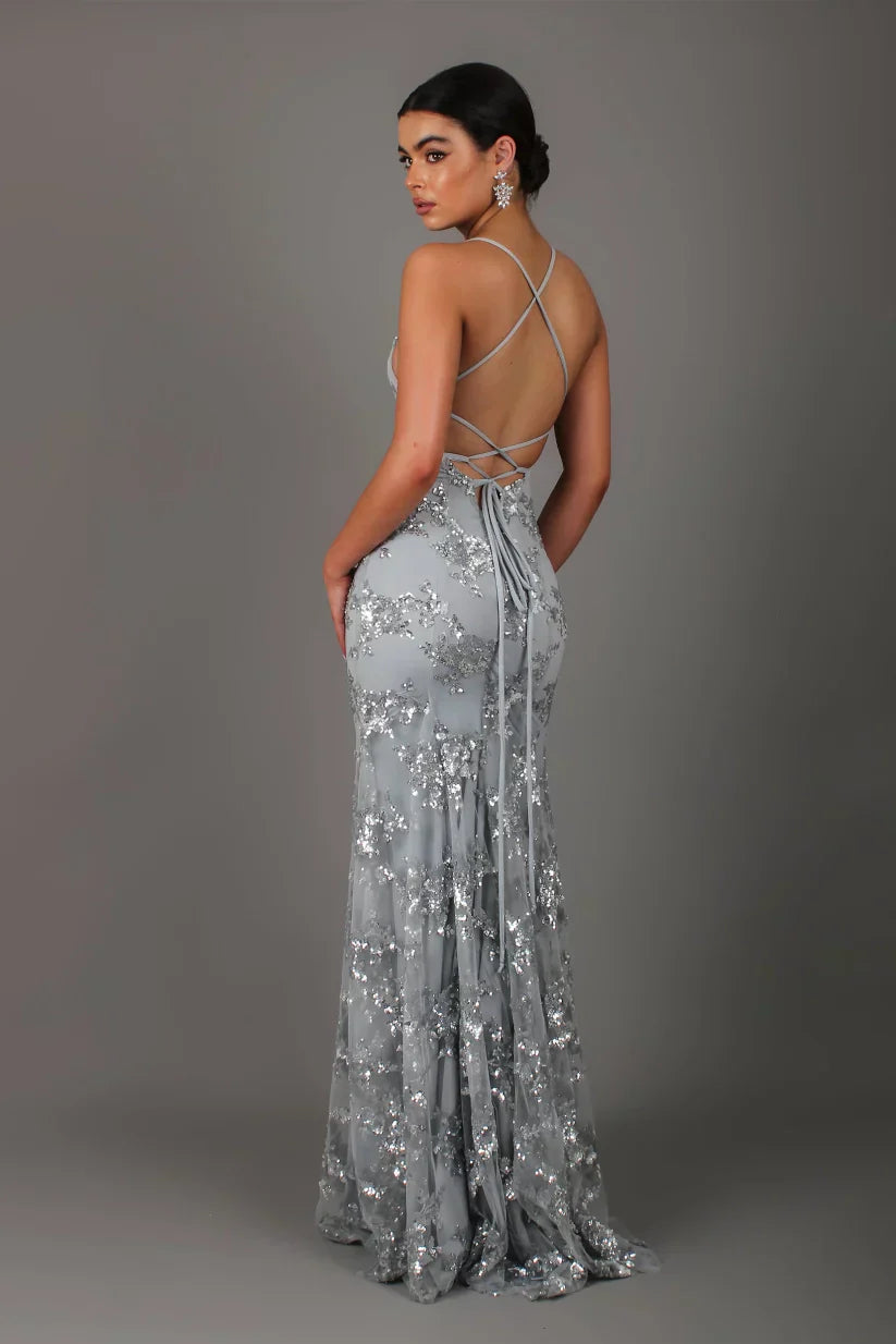 Sequin Mermaid Evening Dress V-Neck Formal Gown Women