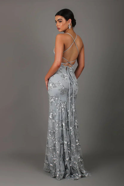 Sequin Mermaid Evening Dress V-Neck Formal Gown Women