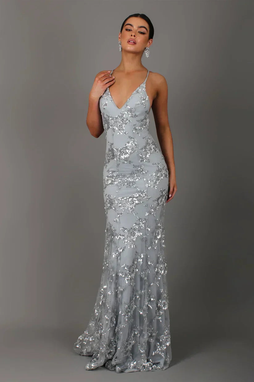 Sequin Mermaid Evening Dress V-Neck Formal Gown Women