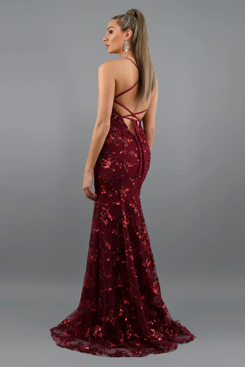 Sequin Mermaid Evening Dress V-Neck Formal Gown Women