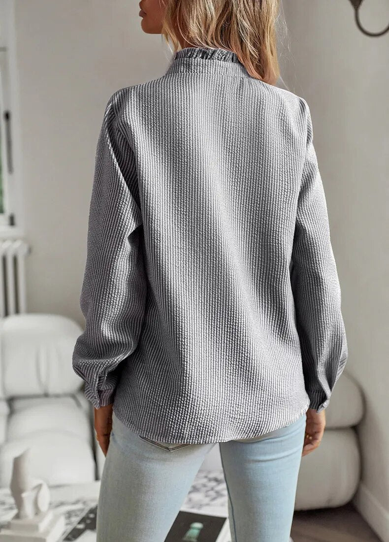 Elegant Ruffle-Trim Button-Front Blouse for Women