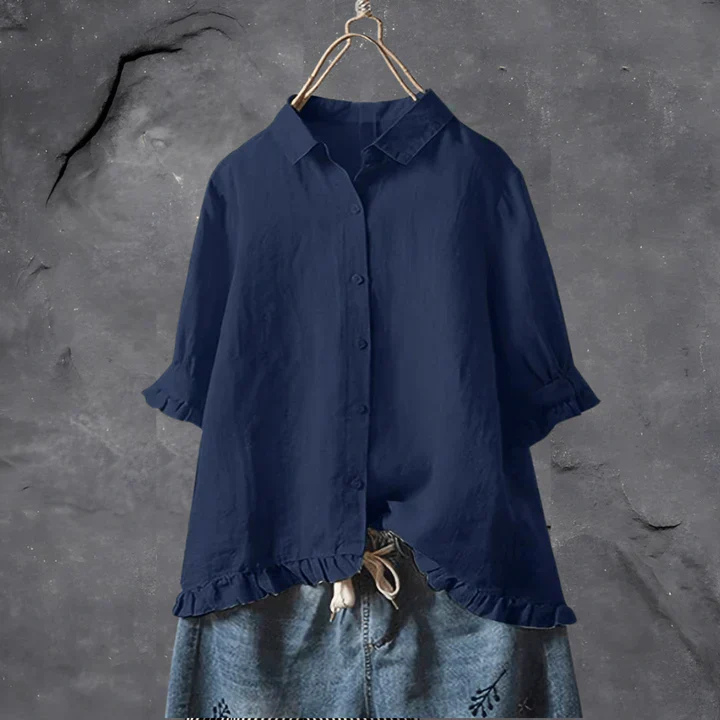 Women's Ruffle Trim Button-Down Shirt