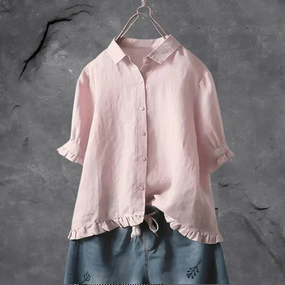 Women's Ruffle Trim Button-Down Shirt