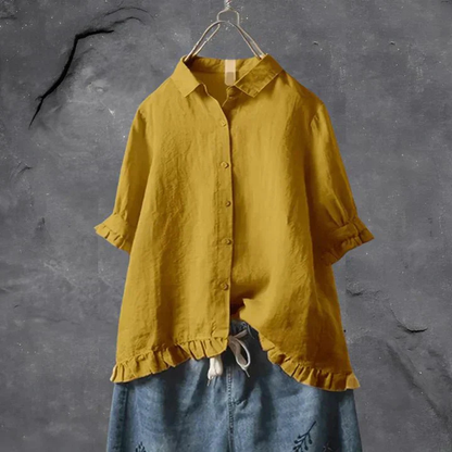 Women's Ruffle Trim Button-Down Shirt