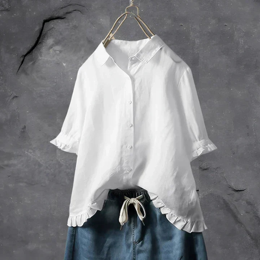 Women's Ruffle Trim Button-Down Shirt