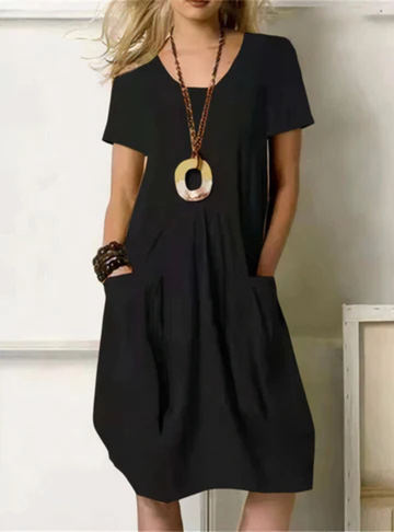 Women's Casual Oversized Gathered Pocket Midi Dress