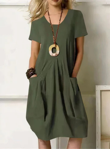 Women's Casual Oversized Gathered Pocket Midi Dress