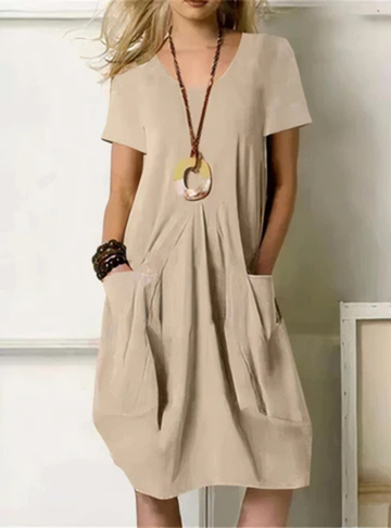 Women's Casual Oversized Gathered Pocket Midi Dress