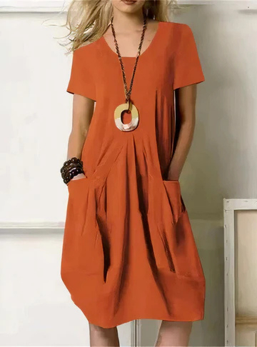 Women's Casual Oversized Gathered Pocket Midi Dress
