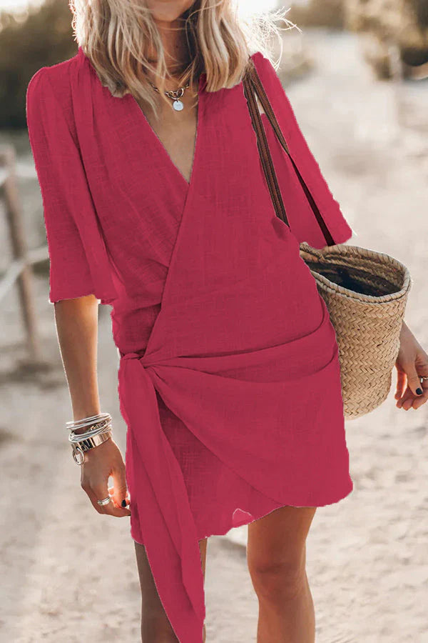 Women’s V Neck Draped Mini Dress Chic Outfit