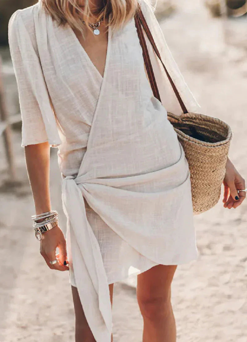 Women’s V Neck Draped Mini Dress Chic Outfit