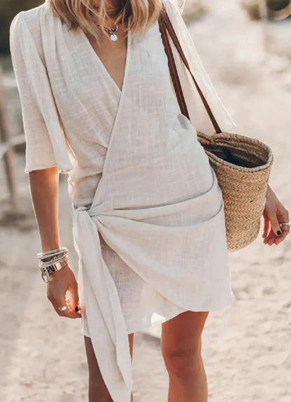 Women’s V Neck Draped Mini Dress Chic Outfit