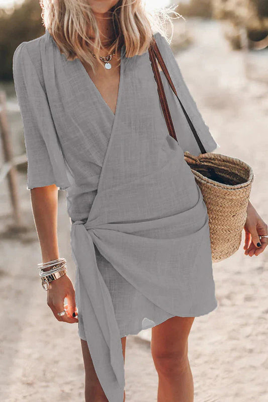 Women’s V Neck Draped Mini Dress Chic Outfit