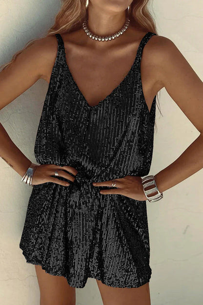 Women’s Sequin V Neck Mini Party Dress Sleeveless Evening Dress