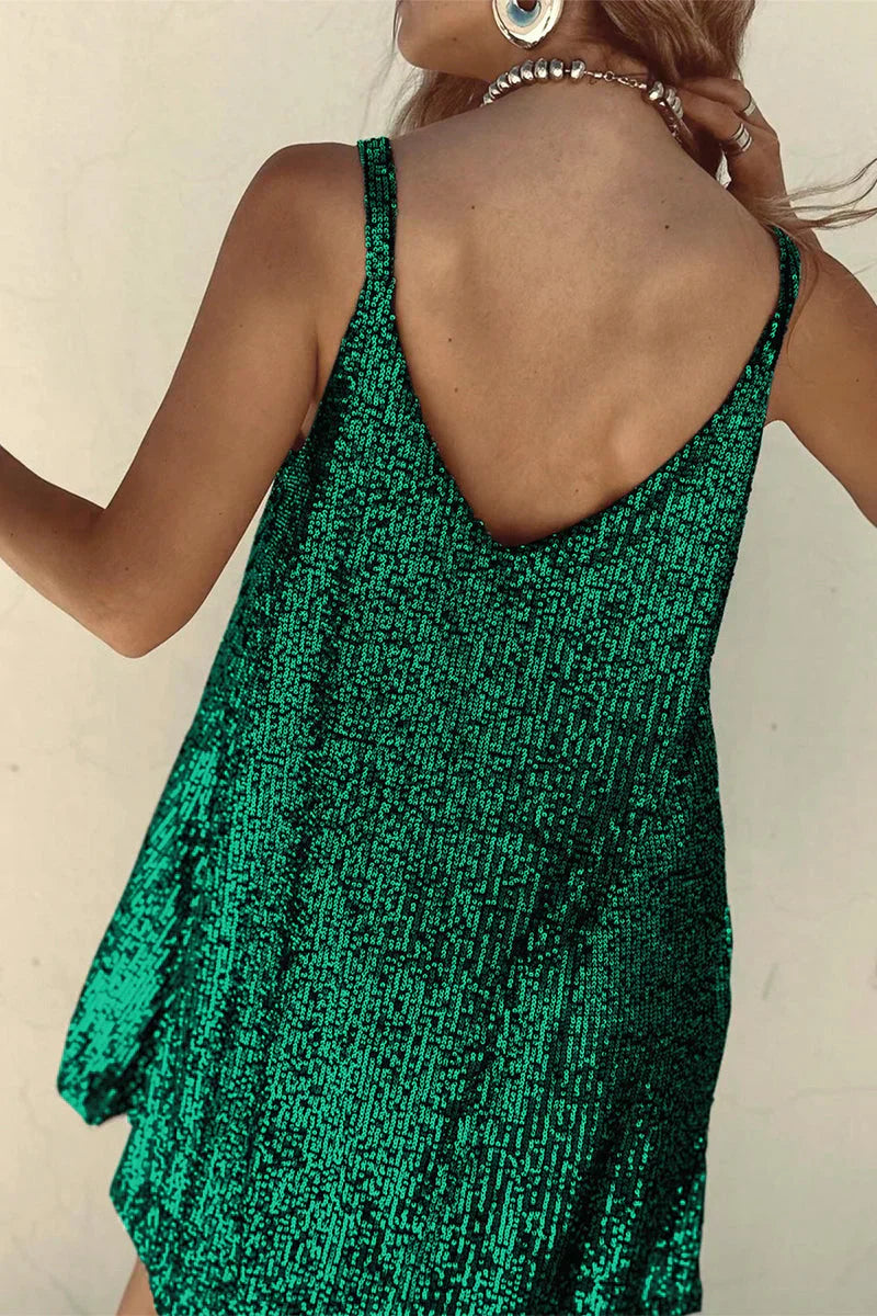Women’s Sequin V Neck Mini Party Dress Sleeveless Evening Dress