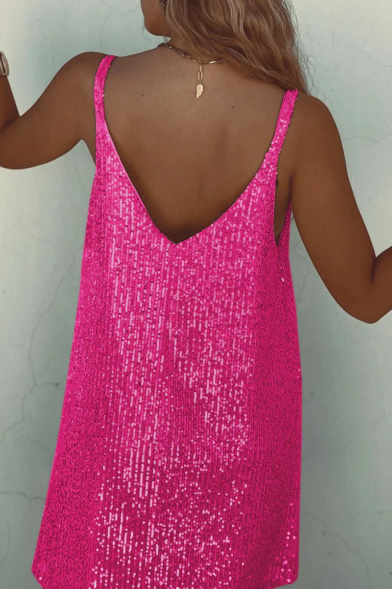 Women’s Sequin V Neck Mini Party Dress Sleeveless Evening Dress