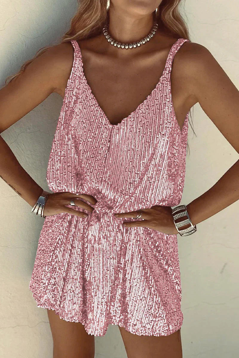 Women’s Sequin V Neck Mini Party Dress Sleeveless Evening Dress