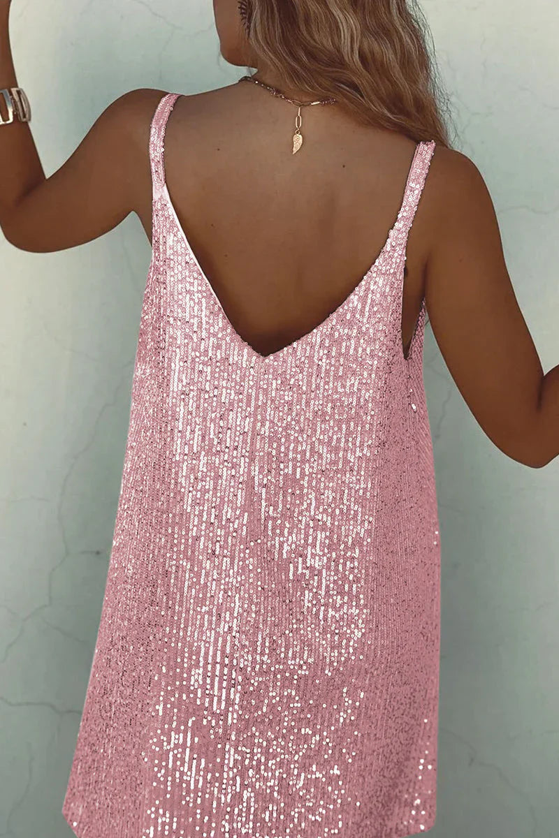 Women’s Sequin V Neck Mini Party Dress Sleeveless Evening Dress