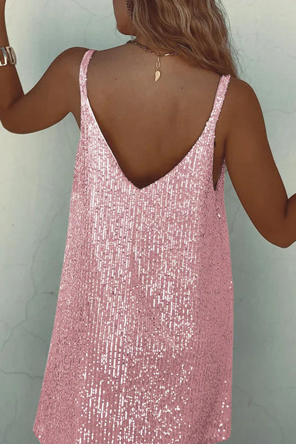 Women’s Sequin V Neck Mini Party Dress Sleeveless Evening Dress