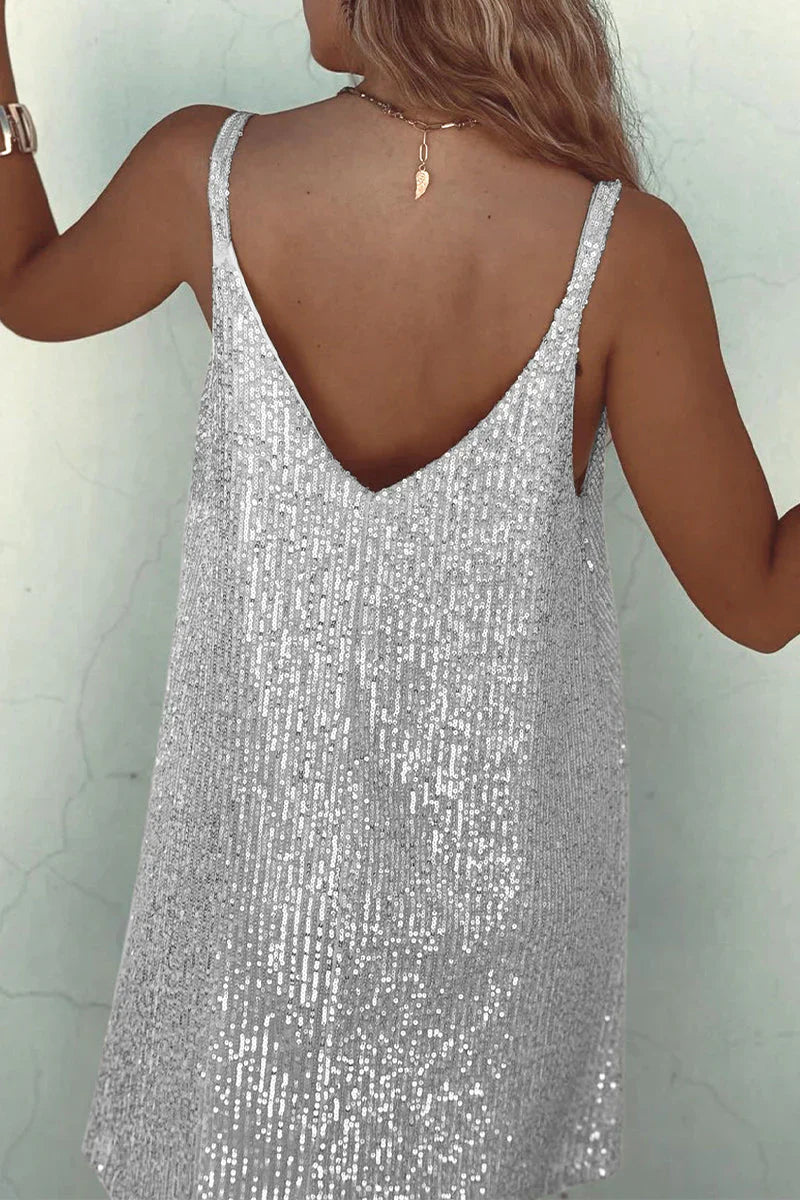 Women’s Sequin V Neck Mini Party Dress Sleeveless Evening Dress