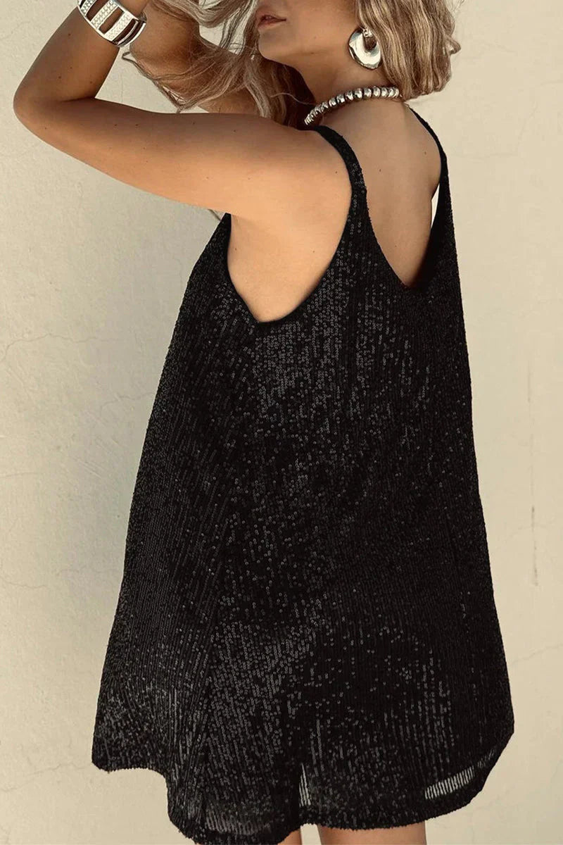 Women’s Sequin V Neck Mini Party Dress Sleeveless Evening Dress