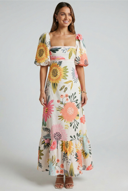 Elegant Puff Sleeve Maxi Dress