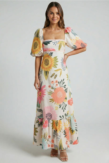 Elegant Puff Sleeve Maxi Dress
