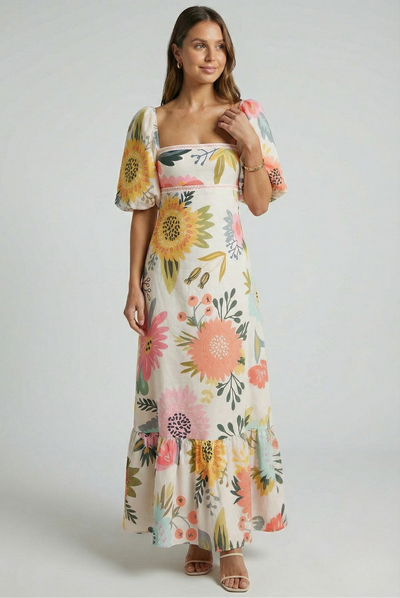 Elegant Puff Sleeve Maxi Dress