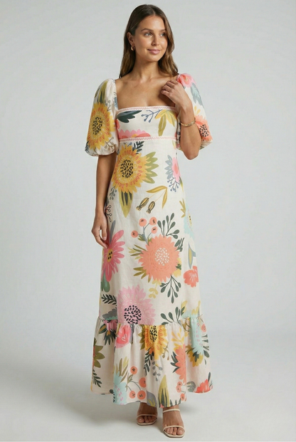 Elegant Puff Sleeve Maxi Dress