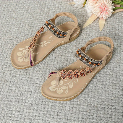 Women’s Bohemian Beaded Flat Sandals with Ankle Strap