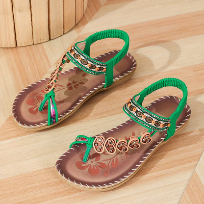Women’s Bohemian Beaded Flat Sandals with Ankle Strap