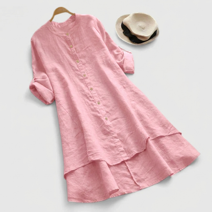 Women's Casual Button-Down Layered Hem Shirt Dress