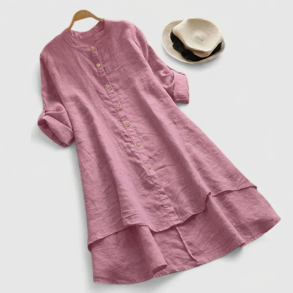 Women's Casual Button-Down Layered Hem Shirt Dress