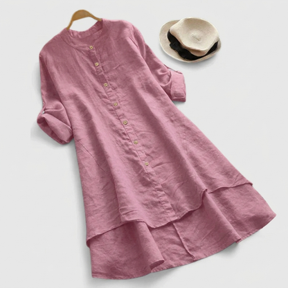 Women's Casual Button-Down Layered Hem Shirt Dress
