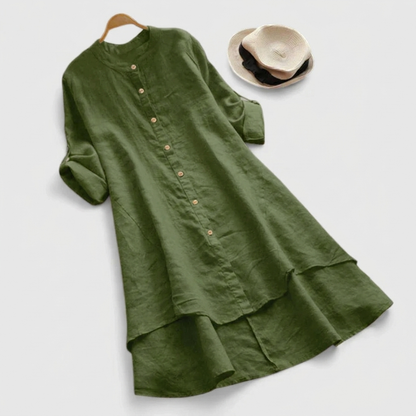 Women's Casual Button-Down Layered Hem Shirt Dress