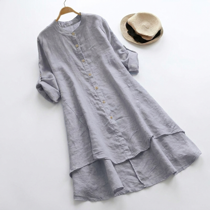 Women's Casual Button-Down Layered Hem Shirt Dress