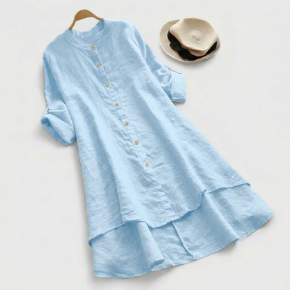 Women's Casual Button-Down Layered Hem Shirt Dress